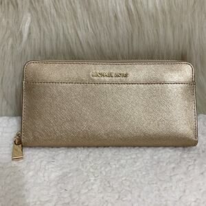 MICHAEL KORS JET SET Glitter Gold Saffiano Leather Zip Around Continental Wallet